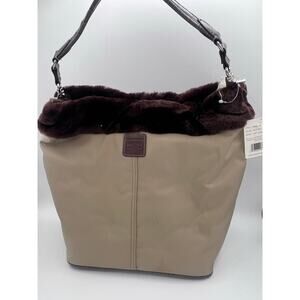 Liz Claiborne Faux Fur Trimmed Tote Bag